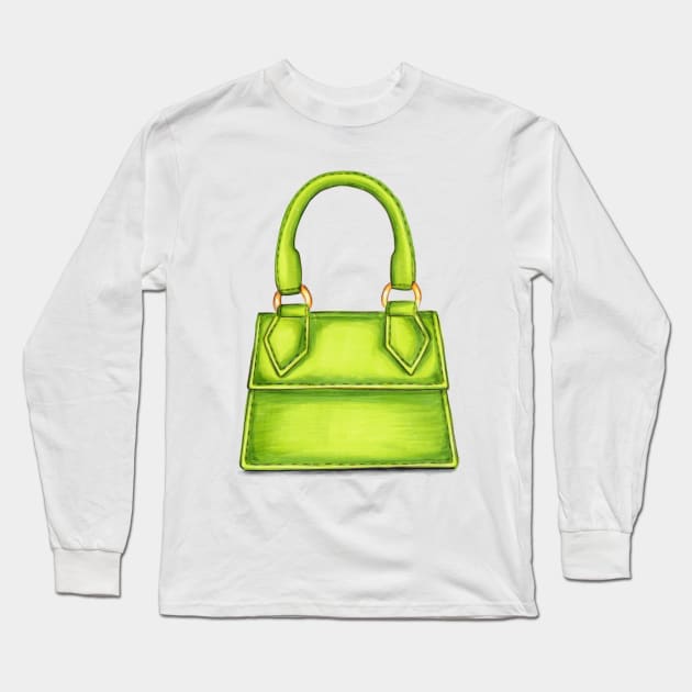 Green Cute Bag Long Sleeve T-Shirt by Svetlana Pelin